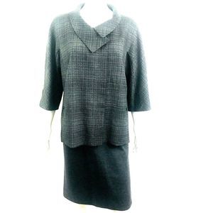 Lida Baday Suit 14P Designer Jacket Skirt Gray Wool Blend Jackie O Luxury Style